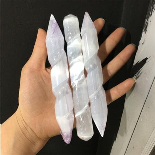 14-15CM Natural Clear Gypsum Selenite Crystal Wand Massage Stick Energy Stone Gemstone Wicca Decor Point Gift From Moroccan