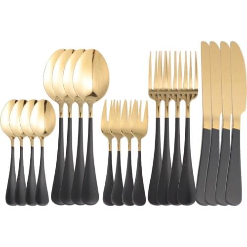 Stainless Steel Black Gold Cutlery Set Fork Knives Spoons Dinnerware Set Dishwasher Safe Kitchen Tableware Tea Fork Dropshipping