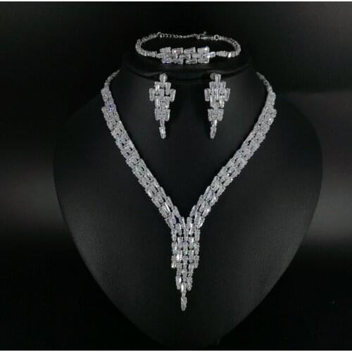 NEW FASHION luxury bohemia V crystal CZ zircon necklace earring bracelet ring set wedding banquet dinner dressing jewelry set