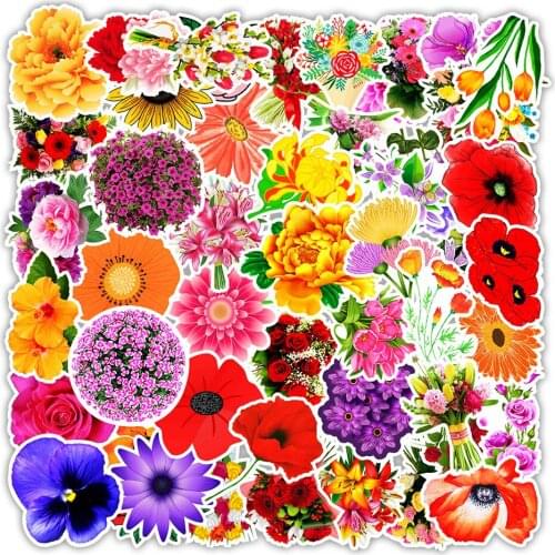50Pcs/set Beautiful Colorful Flowers Blooms Memo Stickers for Laptop Car Skateboard Helmet Suitcase Stationery gift For kids