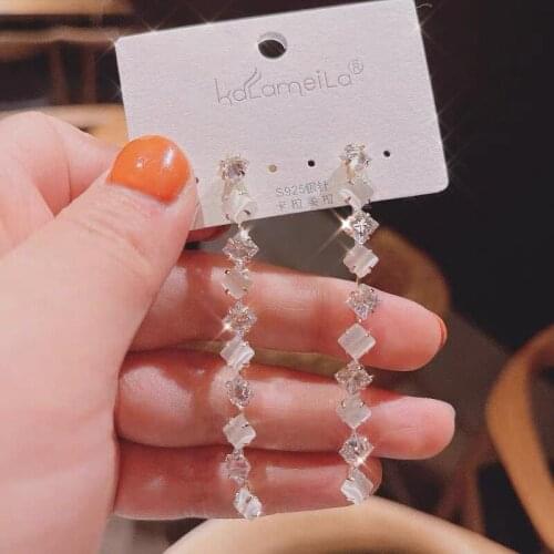 New Silver Plated Long Dangle Drop Earrings For Women Luxury Cubic Zirconia Earrings Brincos Bijoux Female Wedding Jewelry Gifts