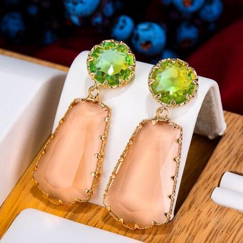 New Design Cute Bright Candy Crystal PendantEarring For Women Wedding Cubic Zirconia DUBAI Bridal Earring Party Jewelry 2021