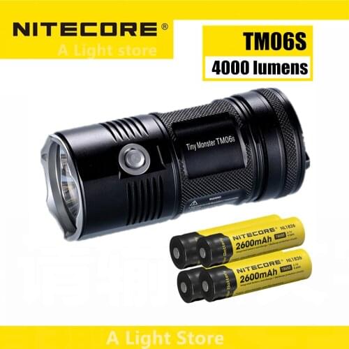 Original NITECORE TM06S Flashlight CREE XML2 U3 LED 4000 Lumens Far Beam Distance High Light searching Torch +4x 18650 Batteries