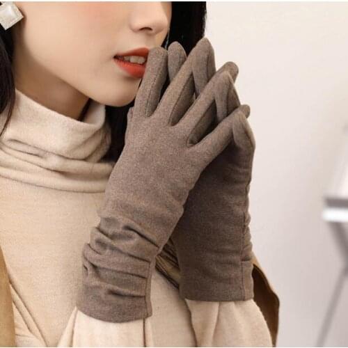 Womens autumn winter thicken warm folded gloves ladys touchscreen slim glove winter driving glove R3454