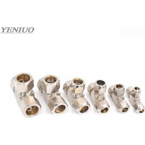 Pneumatic fittings Brass T Type 4 6 8 10 12 14 16mm OD Tube Compression Ferrule Tube Compression Fitting Connector