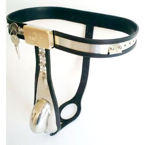 Adjustable waist stainless steel T shape metal chastity belt male chastity device cock lock penis cage sex toys for men cbt