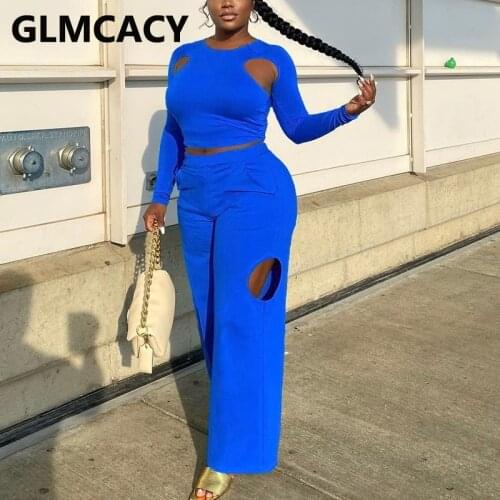 Two Piece Chic Fall Suits Long Sleeve Crop Top & Loose Pants Set