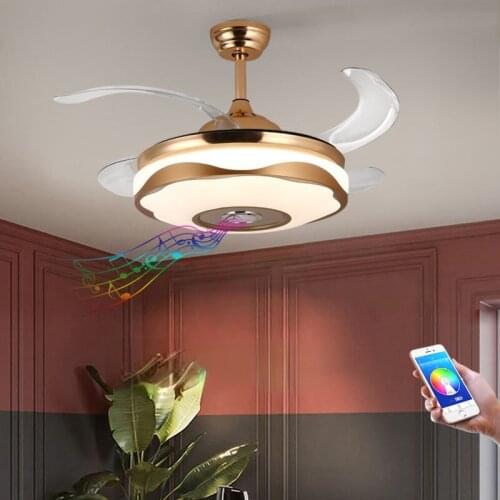 Modern and Simple LED Bluetooth Audio Invisible Ceiling Fan Lamp Home Living Room Dining Room Bedroom Bedroom with Fan Lamp