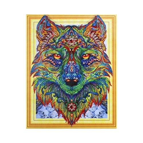 Modern Style Wolf Diamond Painting Animal Diy Diamond Embroidery Special Shape Rhinestone Picture Diamond Mosaic Kit 40x50CM