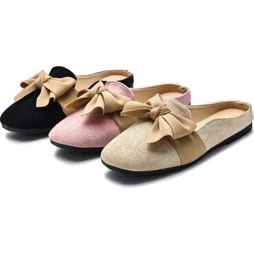 Girls Slippers Spring Autumn Fashion Children Casual Slippers Kids Outdoor Shoes With Bow-knot Sweet Soft Flock Fabric 26-35 Hot