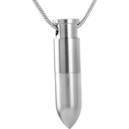 IJD9159 Unique Bullet Secret Message Capsule Pendant Necklace - Stainless Stash Cremation Jewelry