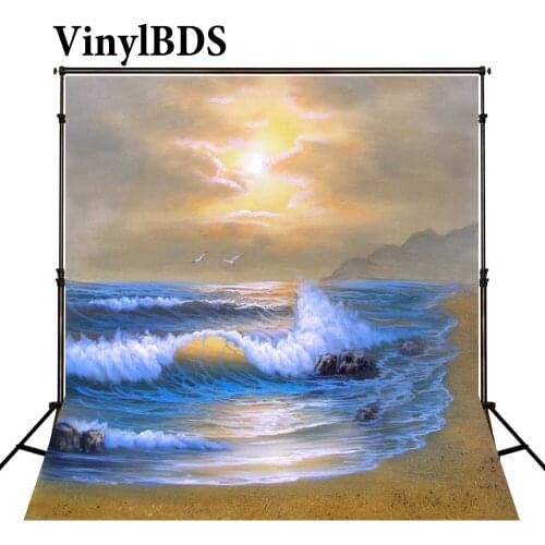 VinylBDS Photography Background Golden Sunshine Beach Background Children Rough Seas Photo Studio Background Backdrop
