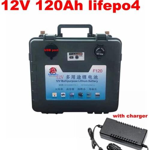 Waterproof 12V 120Ah lifepo4 battery bateria with BMS for Electric Vacuum Cleaner scooter solar energy UPS LED +10A Charegr
