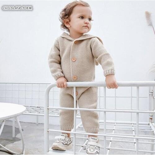 Knitted Baby Romper Autumn Newborn Baby Clothes With Hooded Infant Baby Jumpsuit Outerwear Toddler Baby Boys Girl Romper Clothes