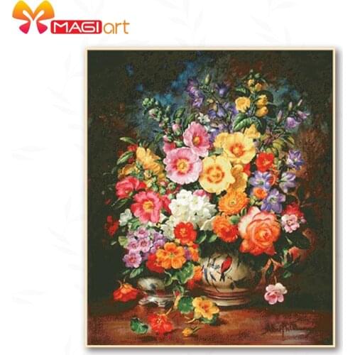 Cross stitch kits Embroidery needlework sets 11CT water soluble canvas patterns 14CT Floral style colorful flowers-NCMF259