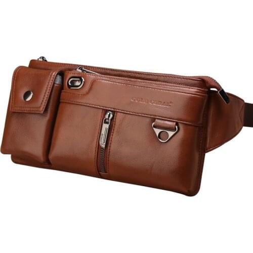 Genuine Leather Hip Bum Fanny Pack Male Cigarette Cell Phone Case Pocket Chest Bags Retro Men Nature Skin Loop Waist Belt Bag