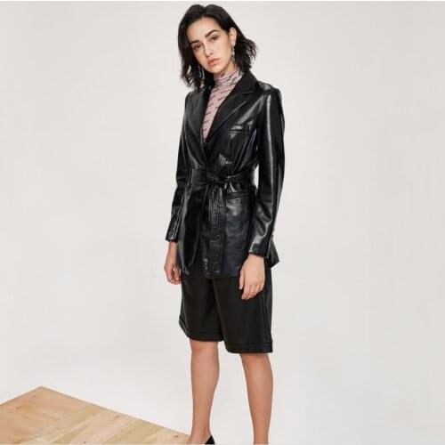 Street Style Rock Single Breasted Shiny Leather Jacket female Locomotive Glossy Pu Leather Outerwear jackets With Belt F2296