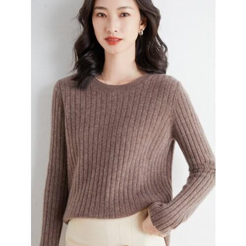 Winter Simple Fashion Pit round Neck Woolen Sweater Womens Wool Short Pure Color Thin Cashmere Coat 62111