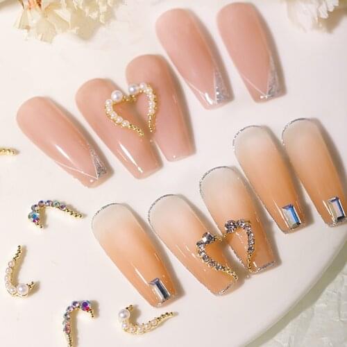 1 Pair Heart 3D Pearl Crystal Rhinstone Nail Studs Japanese Manicure Love Nail Decoration Metal Nail Art DIY Pro Nail Salon