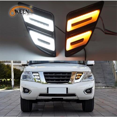 2Pcs For Nissan Patrol Y62 Armada 2012 2014- 2019 LED DRL Daytime Running Light Fog Yellow Turn Signal Lamp Car Styling