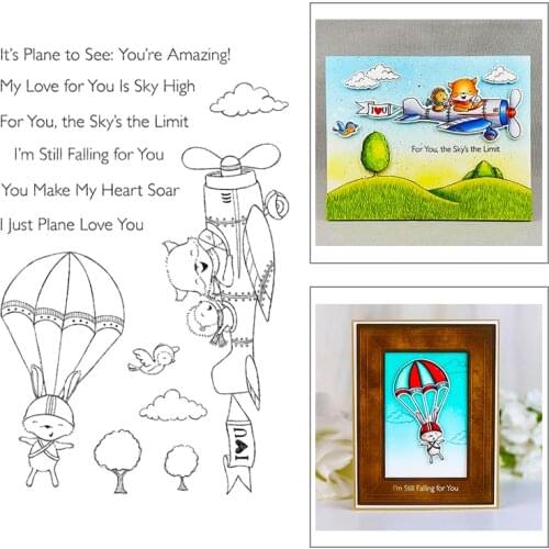 2020 New Words Love Clear Stamps Sets Animals Parachute and Aircraft Sky Metal Cutting Dies Scrapbooking For Crafts Card Making