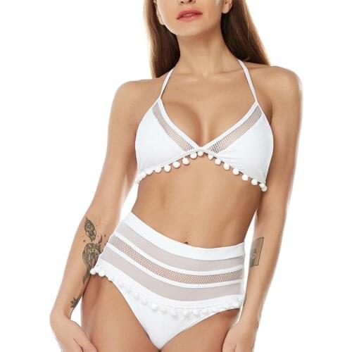 2021 Sexy Halter Retro Mesh Hollow Out String Biquini Bathing Suit Female Swimsuit High Waist Plus Size Swimwear Women Bikini
