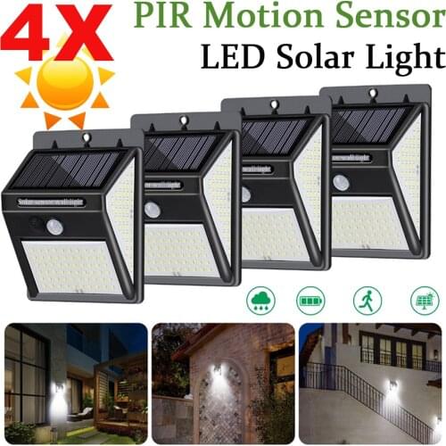 4/2/1PCS Waterproof 100 LEDS Solar Power PIR Motion Sensor 3 Modes 270deg Wide Angle Wall Light Outdoor Yard Garden Lamp