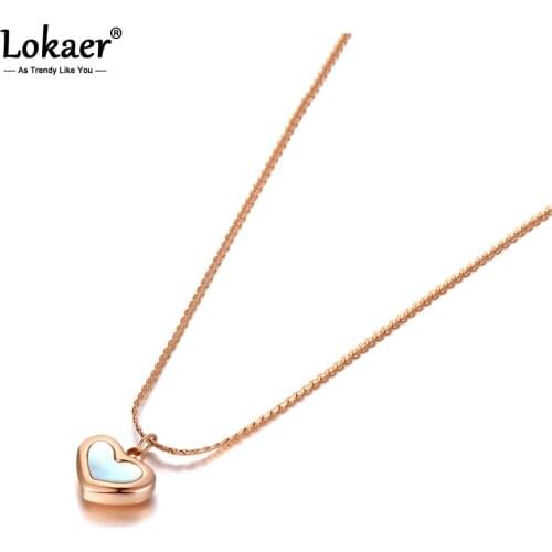 Lokaer Titanium Stainless Steel Heart Charm Pendant Necklaces Jewelry Fashion Bohemia White Shell Necklace For Women Girl N20261