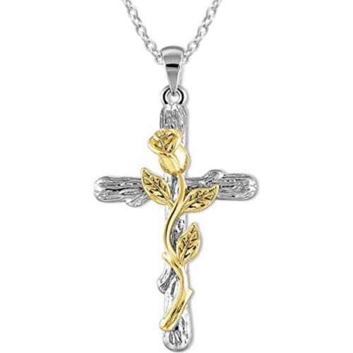 4 Colors Natural Flower Plant Cross Pendant Chain Necklace Jewelry Gift For Women