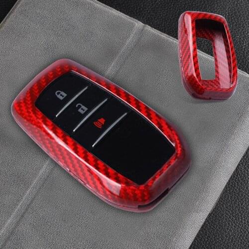 1 Set Remote Key Case Fob Shell Cover Carbon Fiber Red Fit for Toyota Alphard RAV4 Hilux Car Decoration