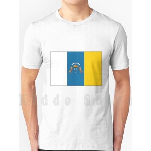 Canary Islands Flag T Shirt Cotton Men DIY Print Cool Tee Icimages Canary Islands Island Flag Flags Yellow White Blue Country