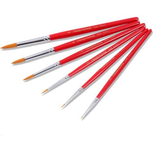 5pcs Korea Hwahong Watercolor Pen Gouache Brush Red Rod Different Shape Round Nylon Hair Painting Brush Round Head Art Supplies