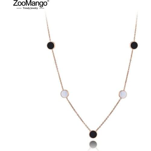 ZooMango Bohemia Stainless Steel Round Black Acrylic White Shell Chain Pendant Necklaces For Women Girl Choker Necklace ZN19172