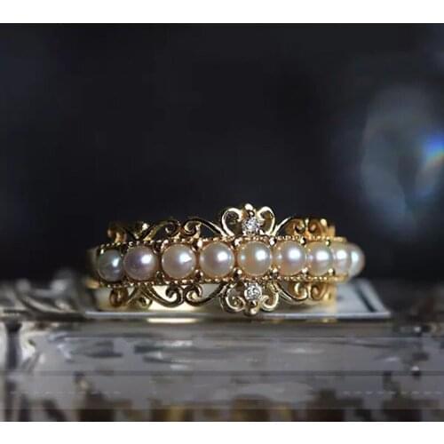 Shirble Wish Light Luxury Shell Pearl Ring 14 k Yellow Gold Plated Ring With Pearls Mustard