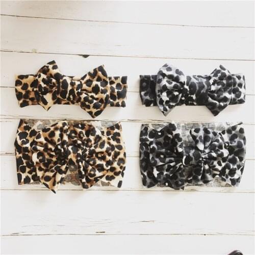 Hot Baby Leopard Bows Headband Toddler Kids Pleated Indian Headbands Girl Wide Turban Headwrap