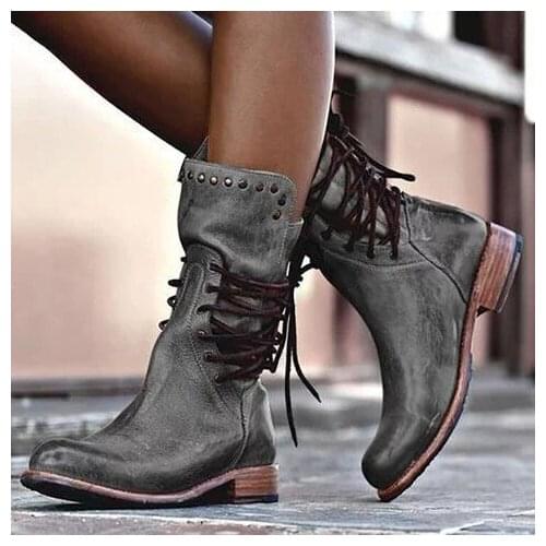 Foreign trade new 20-year autumn and winter low heel square heel rivet medium tube Knight boots female 40-43
