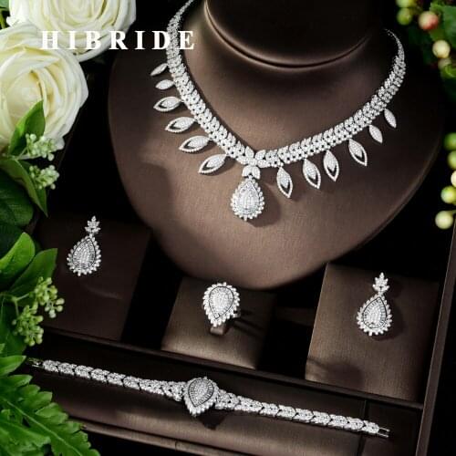 HIBRIDE Fashion Bridal Jewelry Sets Leaf Design Wedding Jewelry Party Accessories Bijoux Femme Set Jewelry With Zircon N-966