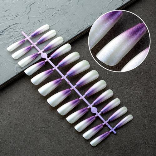 24tips Shimmer Glitter Fake Nails Press on False Nails Long Coffin Pink Fake Nails Tips Full Cover DIY Acrylic Nails 11Colors