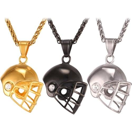 New Hot Golden American Football Helmet Pendant Necklace Stainless Steel/Gold Color Rugby Ball Sport Jewelry For Men GP2459