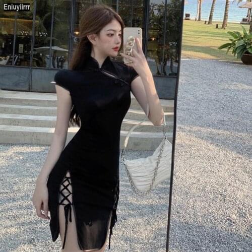 New Women Christmas Party Clubwear Sexy Black Eyelash Lace Mesh High Slit Hollow Out Little Black Vintage Dress Sex Night