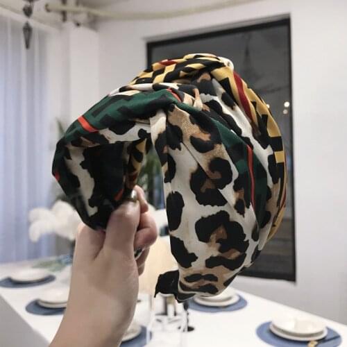 New Women Wide Hairband Leopard Print Patchwork Cross Headband Head on Female Simple Hair Hoop Bands Girls Headwear