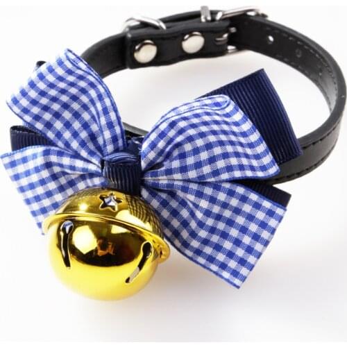 Dog Bell Collar Cute for Cat Colorful Grid Fashion Pets Tie Bells Super Beautiful 44 Models Optional Lovely Bow-Knot PU Material