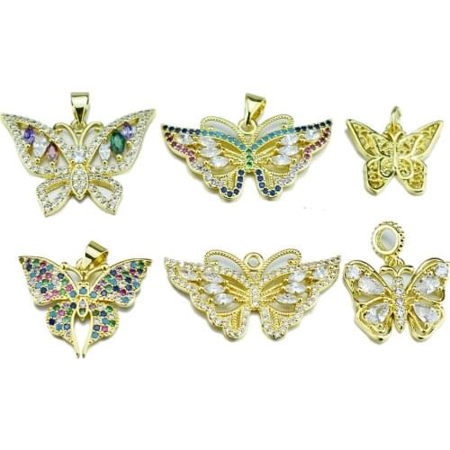 Luxury Fashion Women Rainbow Zircon Butterfly Pendant Necklace Bride Engagement Glamour Jewelry Valentines Day Gift Wholesale