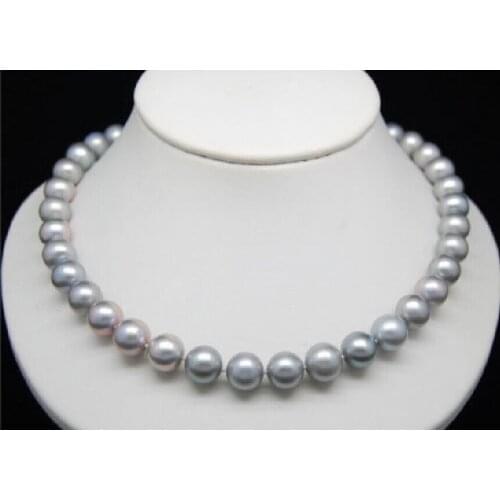 GENUINE HUGE 9-10MM ROUND SOUTH SEA GRAY PEARL NECKLACE 925silver GOLD CLASP