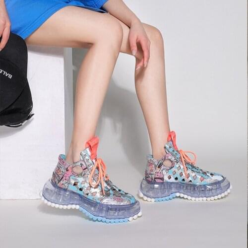 Hollow Casual Womens Shoes 2021 New Leather Lace-Up Breathable Platform Shoes Breathable Comfortable Air Cushion Sneakers