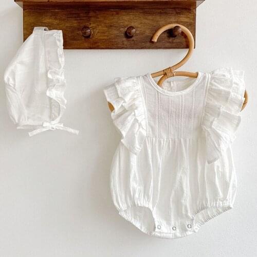 Lovely Princess Style Toddler Baby Girl Rompers+Hat Infant Baby Girls Cotton Flying Sleeve Jumpsuit Baby Girls Clothes
