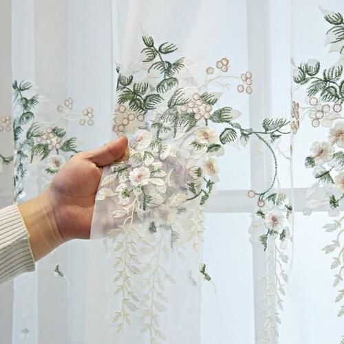 Vines Embroidered Voile Curtain for Living Room Rustic Rural Delicate Countryside Elegant Window Treatment Drapes zh454C