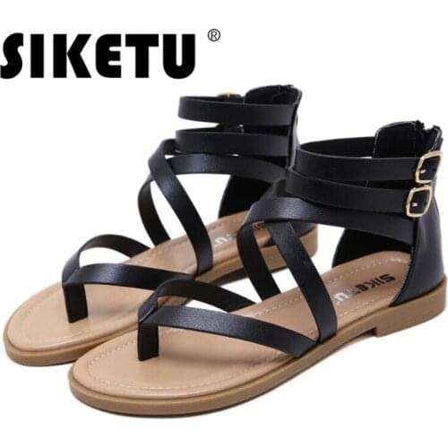 Summer woman sandals PU Slip On Buckle Strap Flat Toe Comfy Soft Ladies Sandals women shoes sandalias mujer 2020 size 36-44