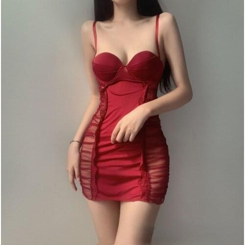 Sexy Pajamas Seductive Lingerie Nightclub Small Chest Gathered Passion Perspective Sleeping Skirt Set Hot Clothes