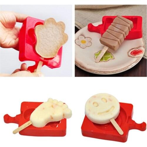 Home Made DIY Silicone Ice Cream Molds Candy Mold Popsicle Maker Holder Frozen Ice Mould with 20pcs Popsicle Sticks Color Red